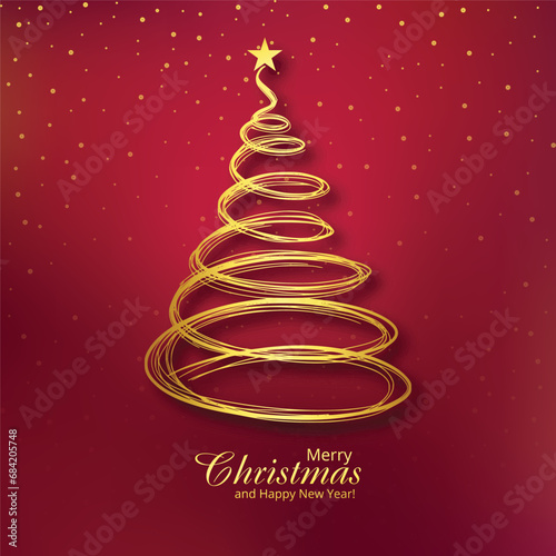 Artistic christmas line golden tree greeting card background