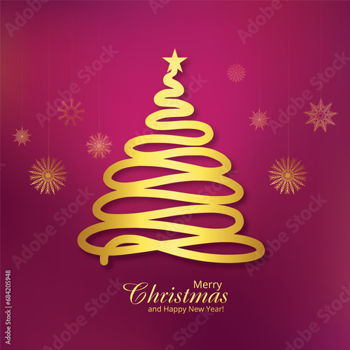 Beautiful merry christmas tree card holiday background