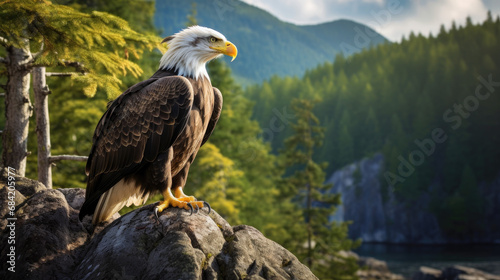 Regal Bald Eagle Perched on Rugged Cliff © ZegiDesign