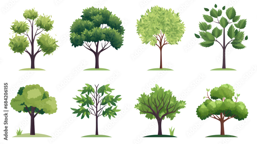 Collection of trees, illustration, isolated or white background - obrazy, fototapety, plakaty 