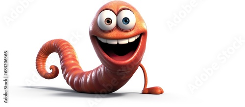 Worm creeps and smiles on a white background. Character photo
