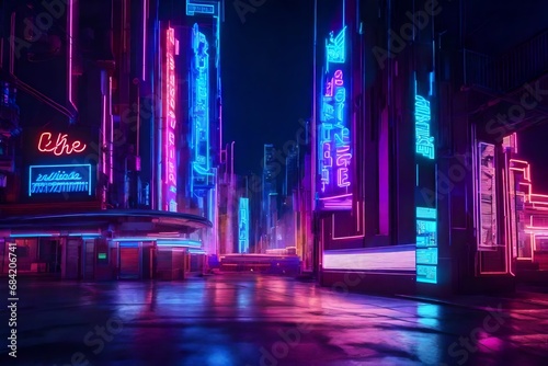 Neon signs and virtual graffiti overlapping in a cyberpunk-inspired digital cityscape.