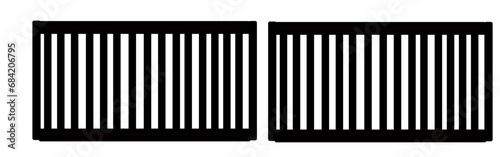 Black realistic metal prison bars isolated on white background. Detailed jail cage, prison iron fence. Criminal background mockup. Creative vector illustration.
