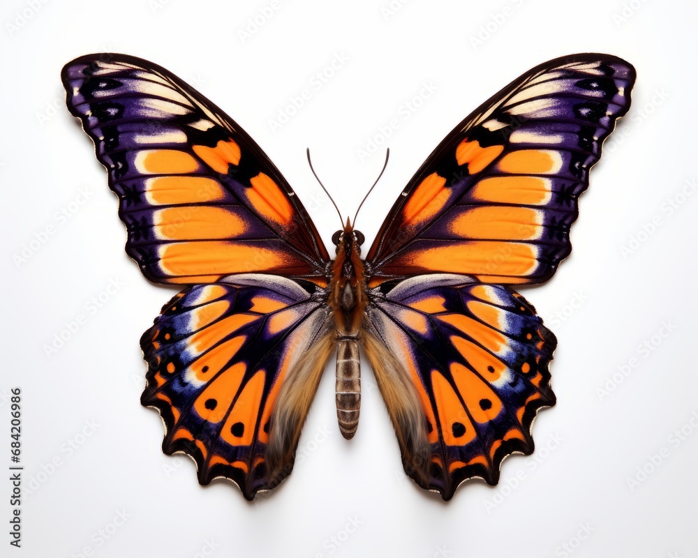 Stunning Solo Butterfly Display: A Vivid Spectrum Against Pure White Background Generative AI