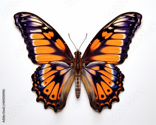 Stunning Solo Butterfly Display: A Vivid Spectrum Against Pure White Background Generative AI © monsifdx