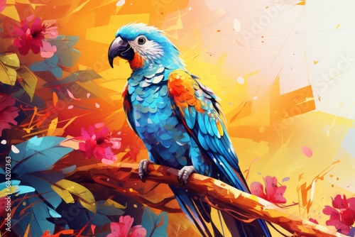 Immerse in a Tropical Paradise: Exotic Birds and Vibrant Colors Unveiled! Generative AI © monsifdx