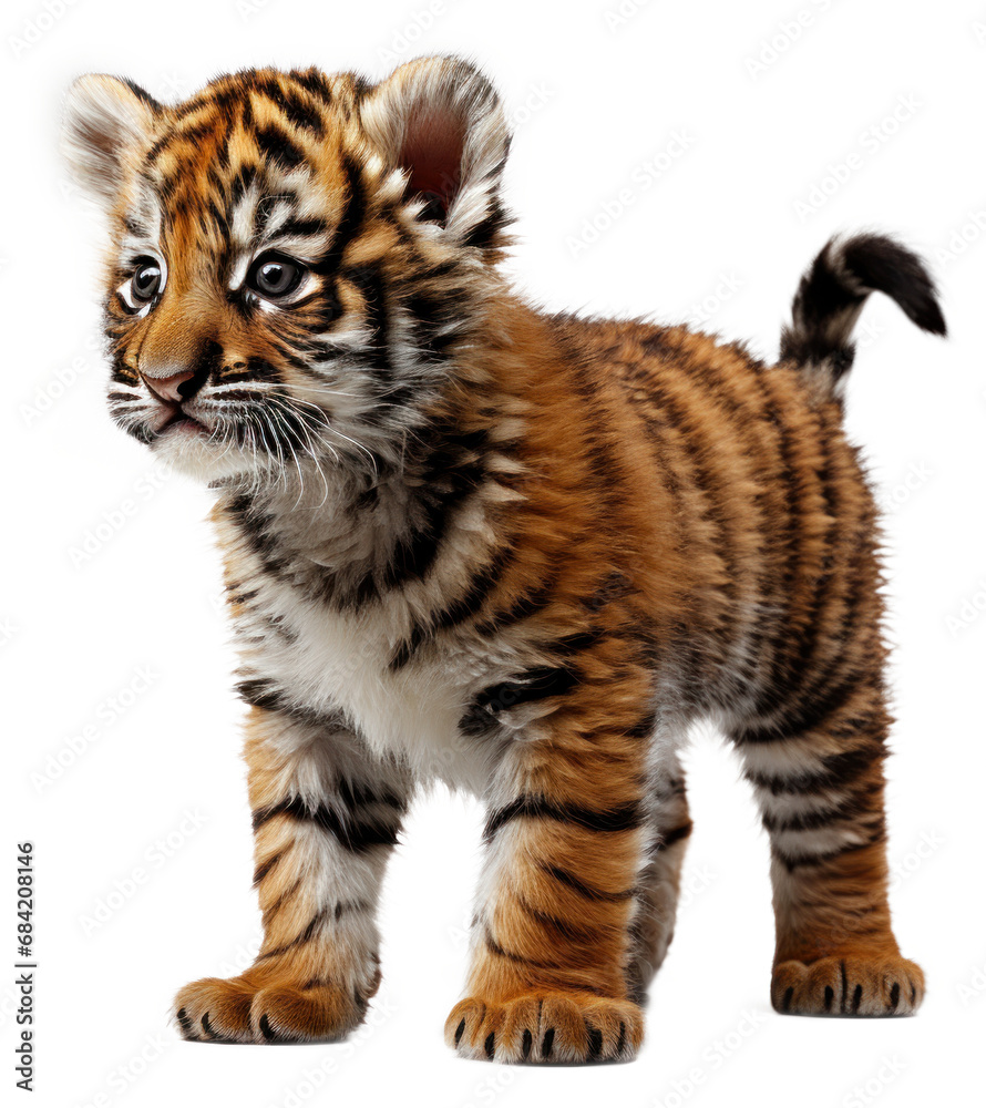 Obraz premium Cute Tiger isolated cutout on transparent background.