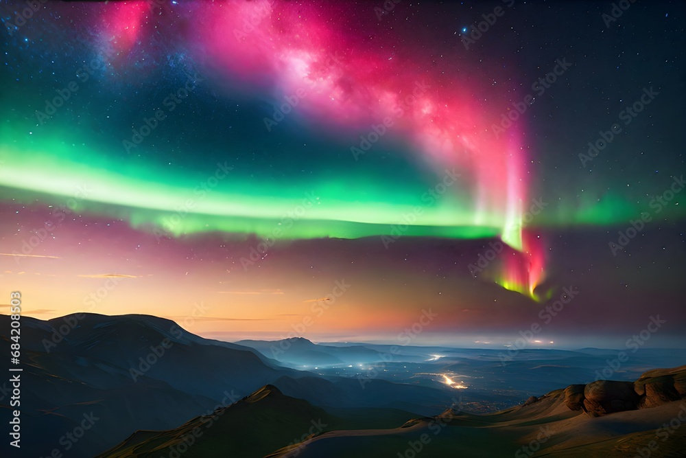 Night sky with colorful aurora. Generative AI