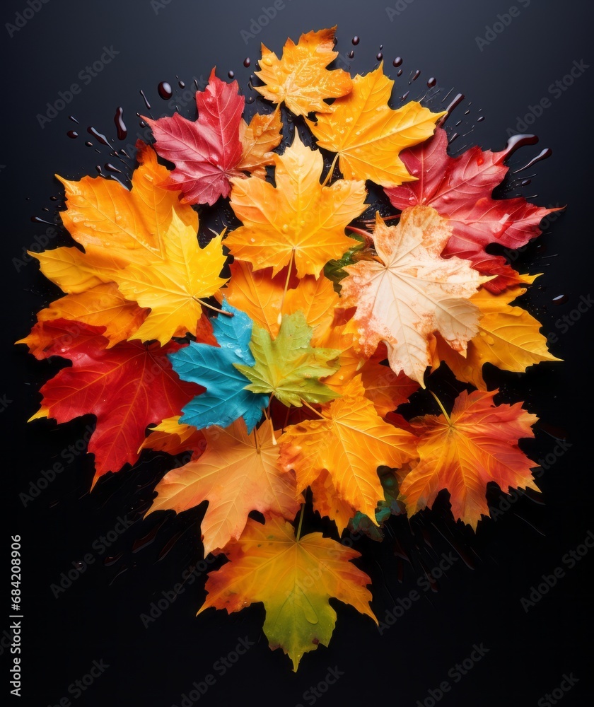 Stunning Autumn Display: A Beautiful Arrangement of Fall Maple Leaves Generative AI