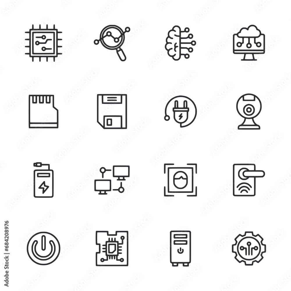 Technology icon set isolated on white