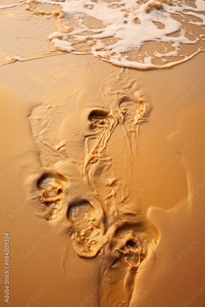 Naklejka premium Uncover the Mysteries: Following the Footprints on a Sandy Beach Generative AI