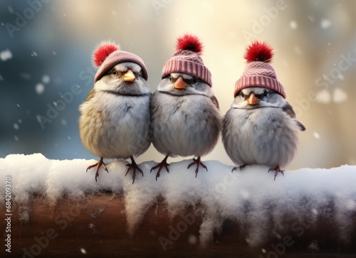 Adorable Sparrows Celebrate Festive Cheer: The Santa Hat Edition! Generative AI