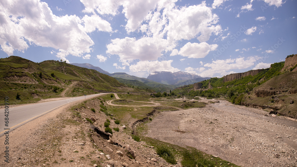 Road among beautiful green mountains. Azerbaijan.