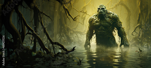 Green Swamp monster coming out of the swamp water