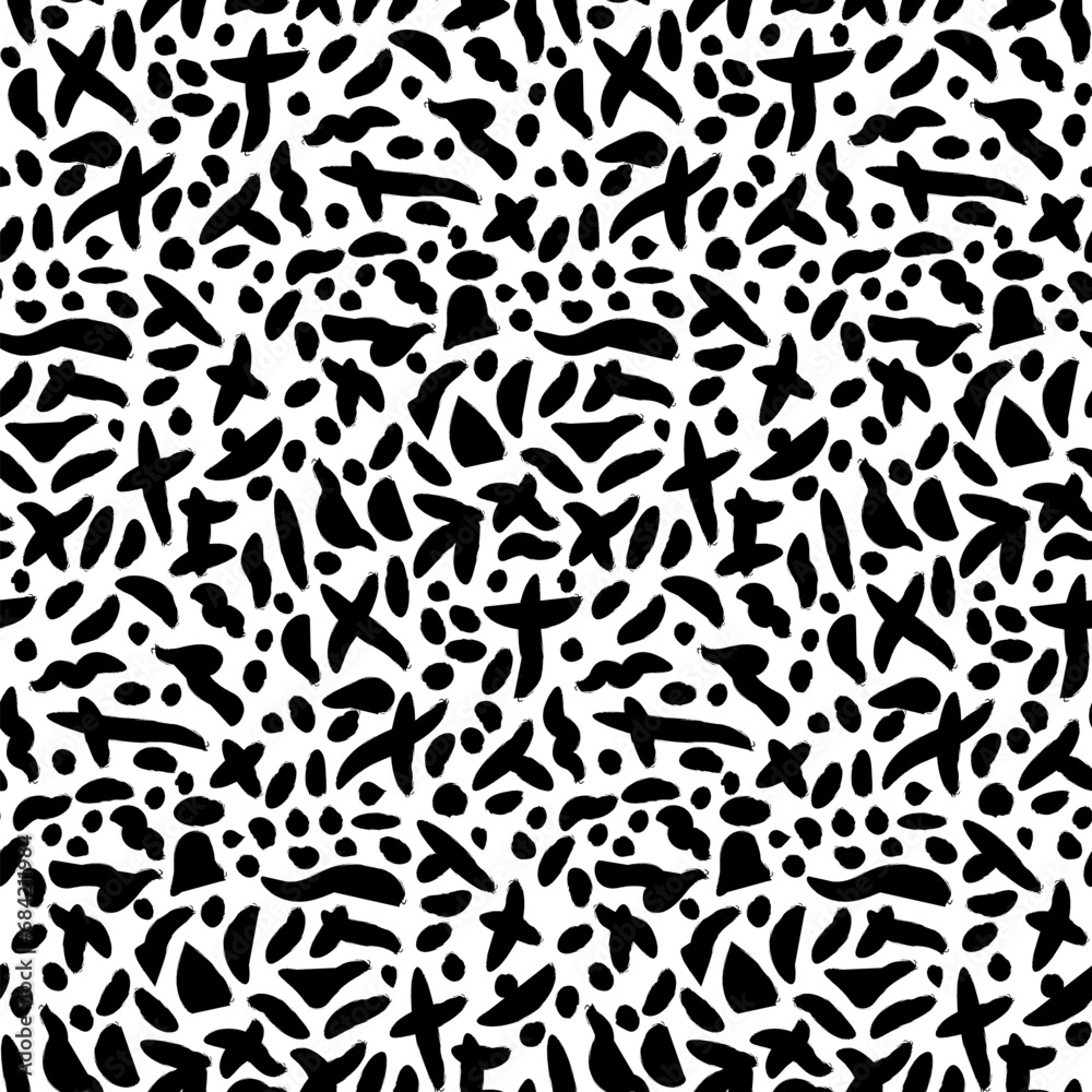 Grunge black Brush seamless pattern with hand drawn abstract symbols. Ornament for printing on fabric, cover and packaging. Simple black and white vector ornament isolated on white background Grunge black Brush seamless pattern with hand drawn abstract symbols. Ornament for printing on fabric, cover and packaging. Simple black and white vector ornament isolated on white background