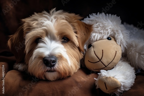 Unlikely Pals: The Charming Bond Between a Real Dog and a Stuffed Toy Generative AI