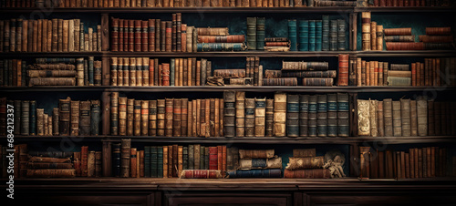 Wall full of very old books banner background  photo