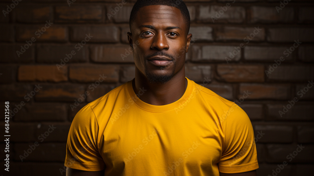 African american man wearing yellow shirt. African american man wearing yellow shirt.