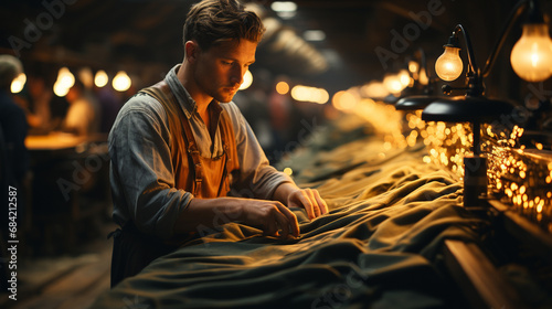 Worker working in textile factory.