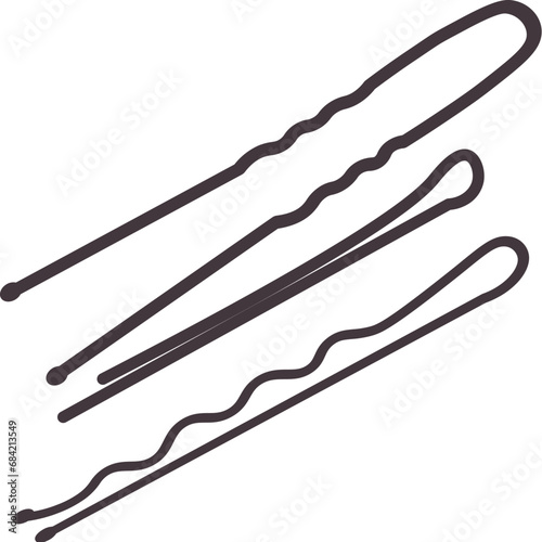 Beauty service hair pins. Metal pins for hair styling and hair shaping. Beauty care item in spa salon. Vector isolated on white background