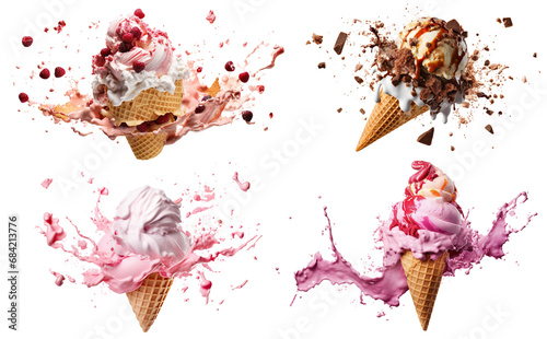 Set of delicious ice cream explosions  cut out