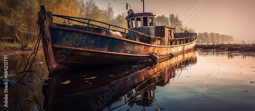 Landscape panoramic view of Commercial phishing boats harbor,