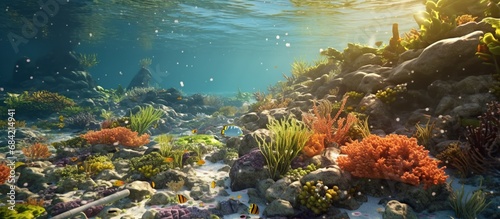Wonderful underwater marine scenery wide angle photos  these coral reef are in healthy condition.
