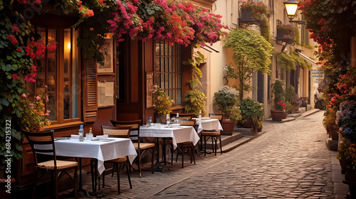 Charming European Street Cafe at Dusk