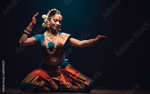 Indian Classical Dancer in Traditional Bharatanatyam Attire photo