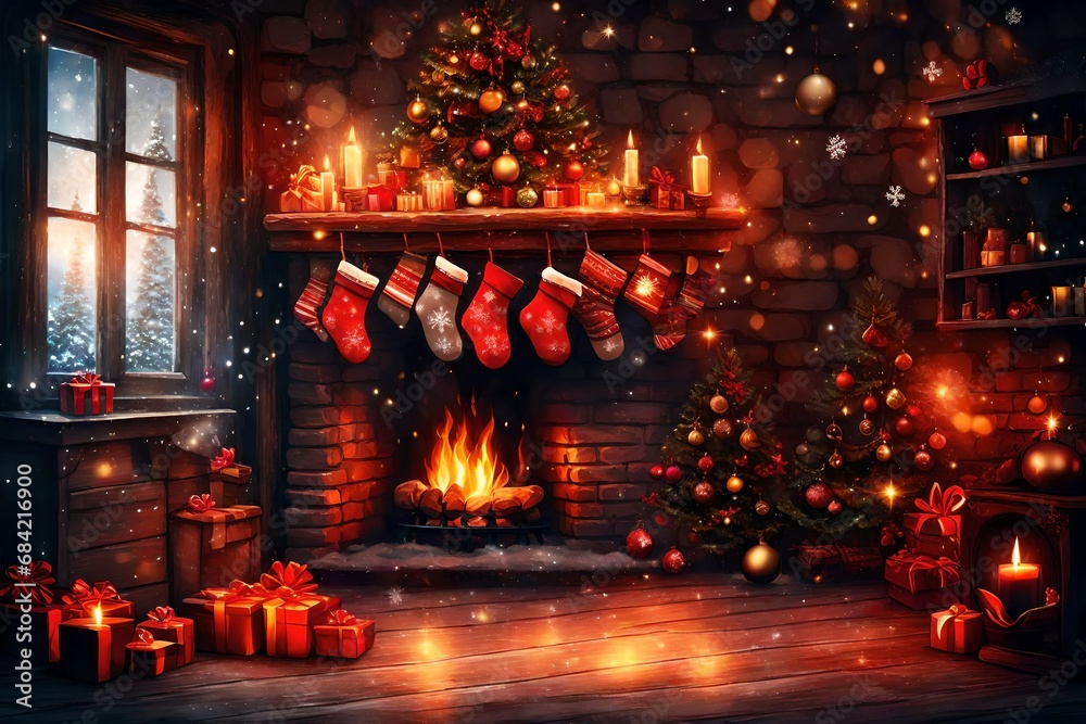 fireplace with christmas decorations