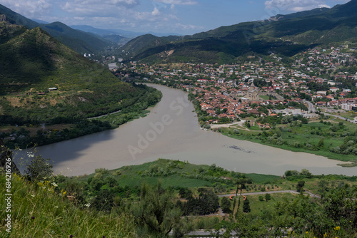 View From Jvari Monastery. The River Mtkvari Meets the River Aragvi from Khazbegi