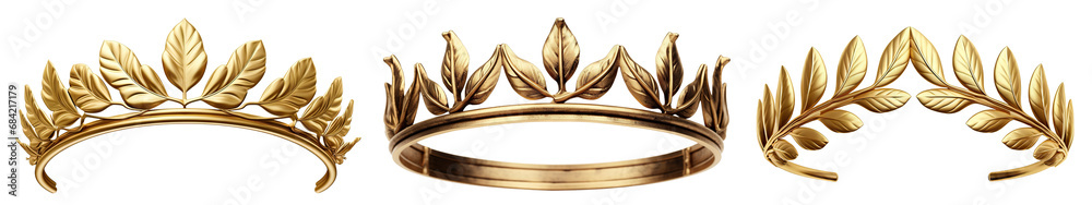 Set of golden olive crowns (laurel wreaths), cut out - obrazy, fototapety, plakaty 