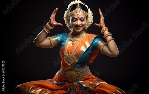 Indian Classical Dancer in Traditional Bharatanatyam Attire photo