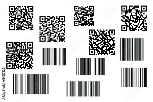 Fake QR code and Barcode set vector illustration. photo