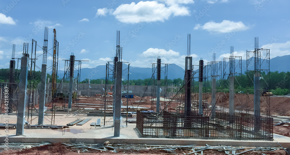 Obraz premium Building structure with reinforced cement columns