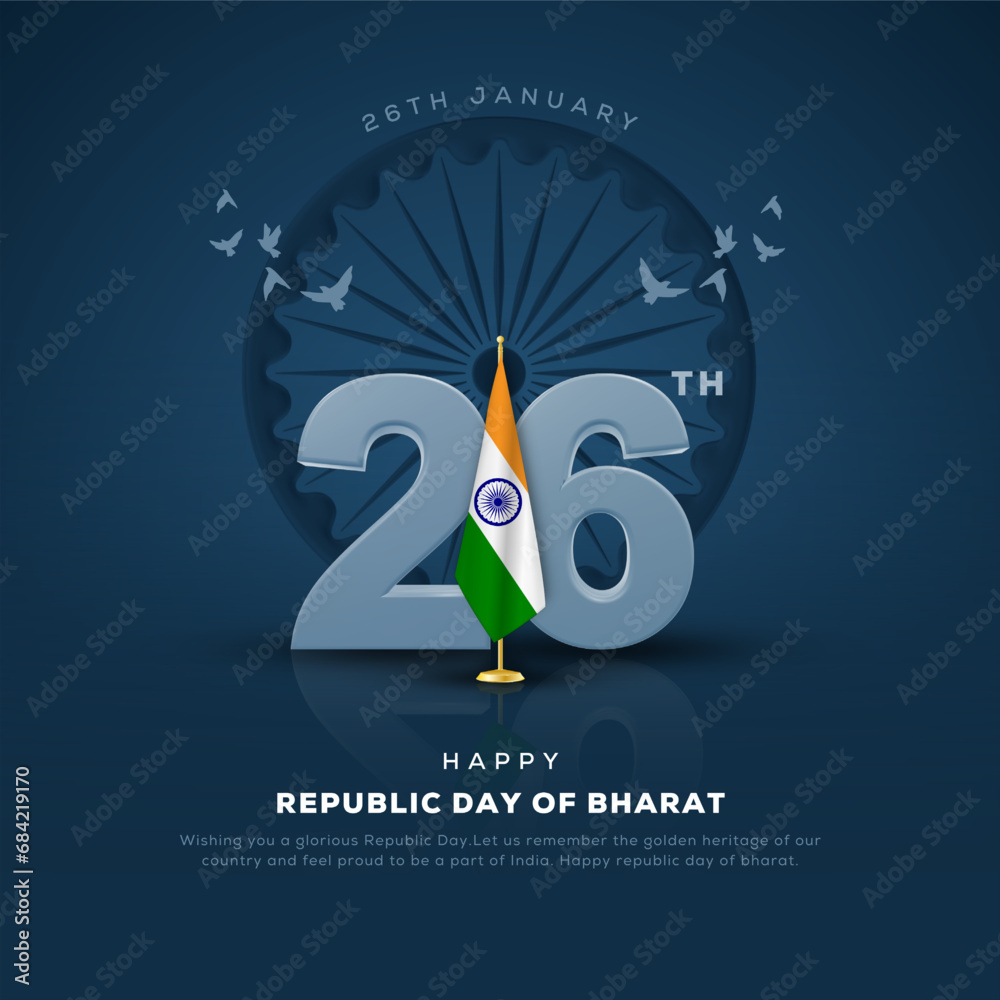 Banner design of happy Indian republic day template. 26th january. - obrazy, fototapety, plakaty 