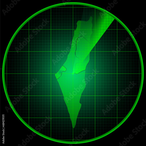 Illustration of radar screen with the silhouette of Israel and Palestine