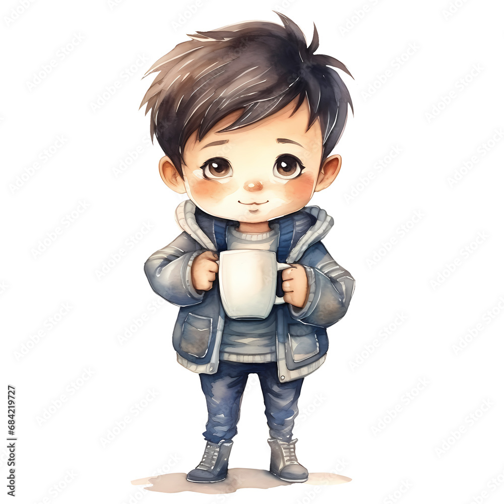 Cute Boy With Coffee Watercolor Clipart Illustration Cute Boy With Coffee Watercolor Clipart Illustration