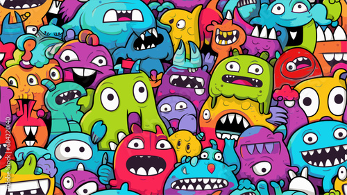 Doodle of Colorful Cute Monster. Vector Illustration Art	