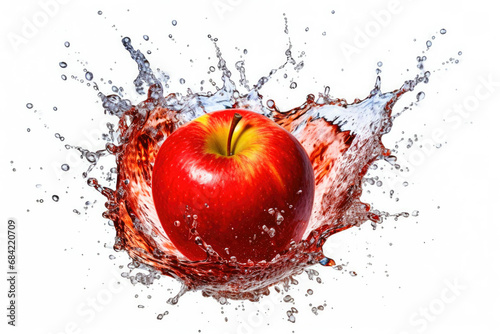 Splash effect of apple, high speed photography, on plain white background , Generative ai