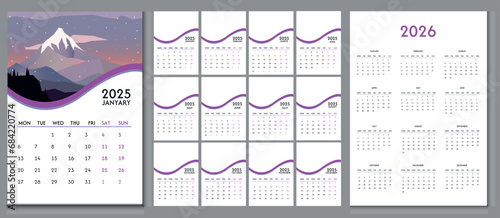 calendar for 2025 the template is a folding calendar with a place for a print for 2025. minimalistic modern design with weekends marked in blue. calendar sheet for 2026