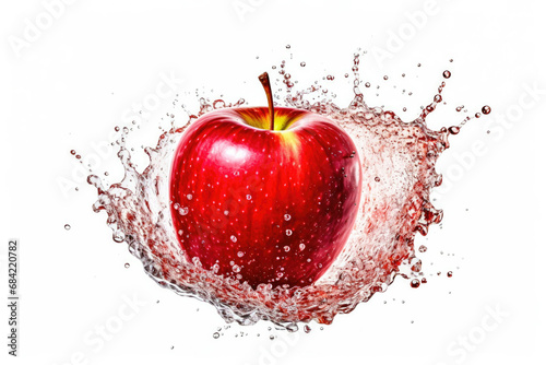 Splash effect of apple, high speed photography, on plain white background , Generative ai