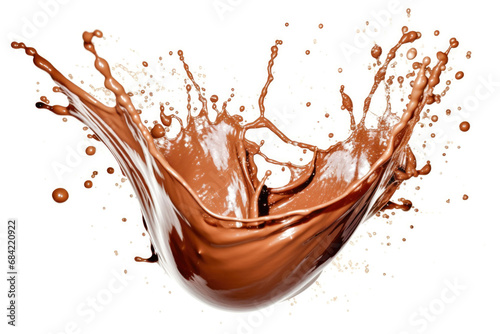 Splash effect of Chocolate, high speed photography, on plain white background , Generative ai