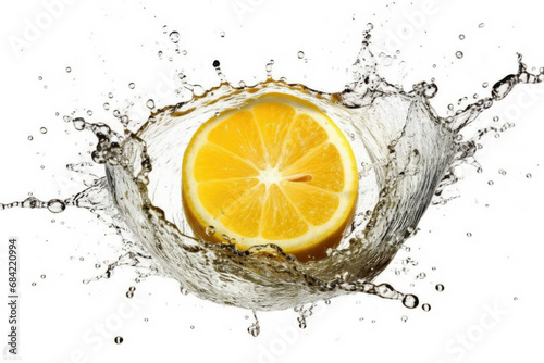 Splash effect of Lemon, high speed photography, on plain white background , Generative ai