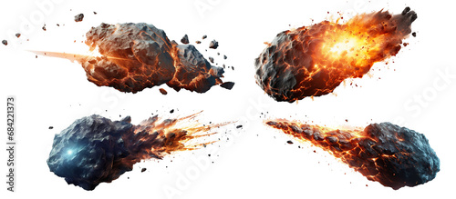 Set of flying meteors cut out photo