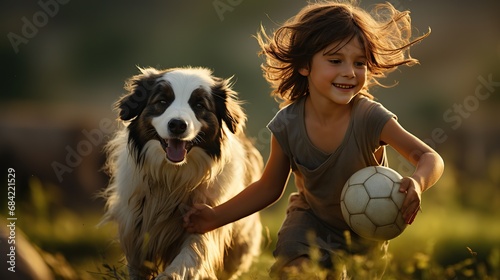 Photographie Boy who plays with dog