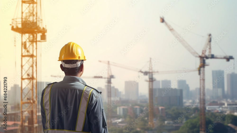  civil engineer standing at the construction site. Generative AI.