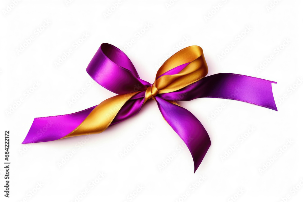 Purple Gold ribbon isolated on white background, Generative ai Purple Gold ribbon isolated on white background, Generative ai