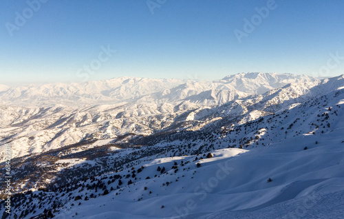 scenic view of Tian Shan mountains from Amirsoy ski resort (Tashkent region, Uzbekistan)