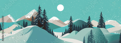 Winter landscape with mountains illustration 